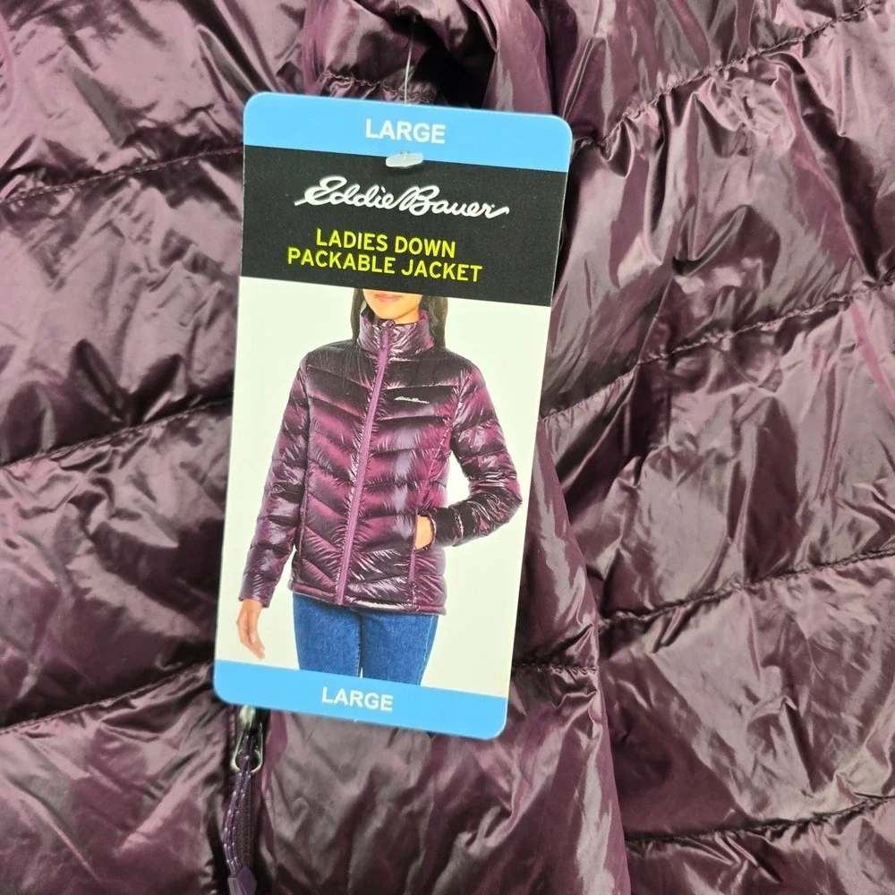 Eddie Bauer Ladies Down Packable Jacket Iridescent Plum 650 Fill Power Large New